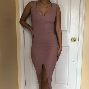 Pink plunge body-con dress